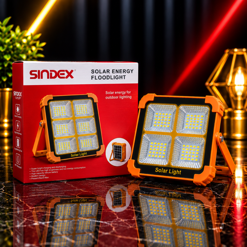پروژکتور شارژی خورشیدی SINDEX مدل T-6 کد Y04225 توان ۱۰۰۰ وات کالای برق صداقت