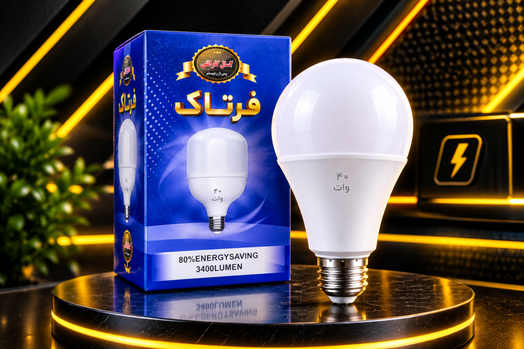 لامپ ۴۰ وات فرتاک آفتابی استوانه‌ای ال ای دی سرپیچ E27 کالای برق صداقت
