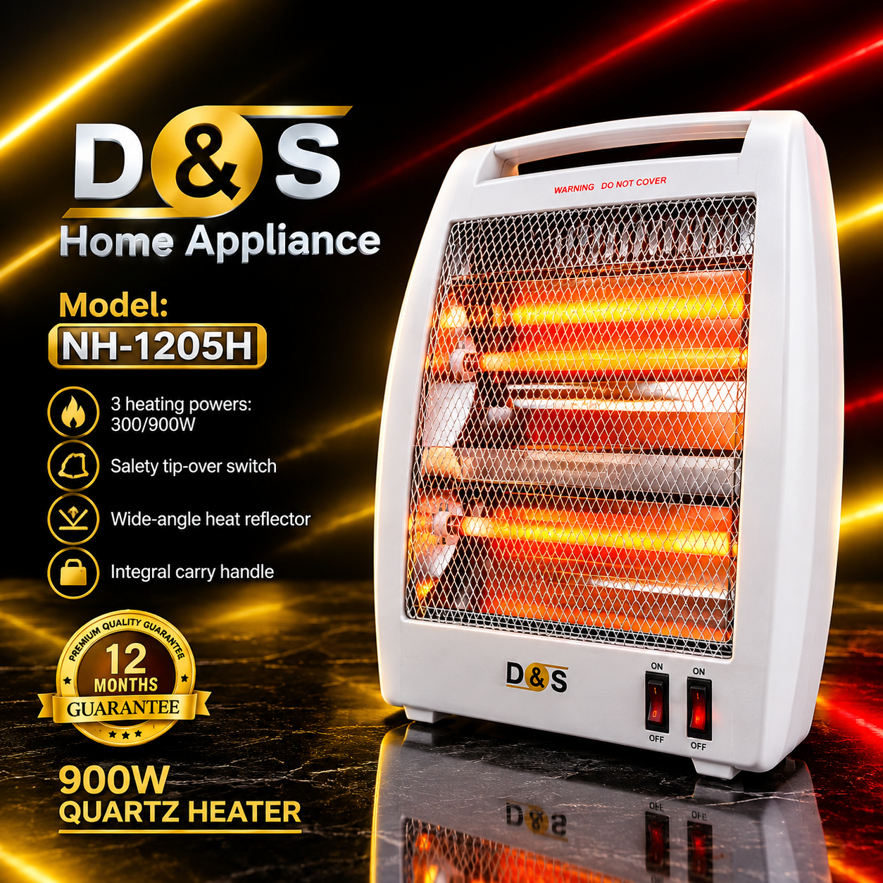بخاری برقی دو شعله D and S مدل NH-1205H بخاری برقی دی اند اس مدل NH-1205H دو المنت تابشی کوارتز کالای برق صداقت